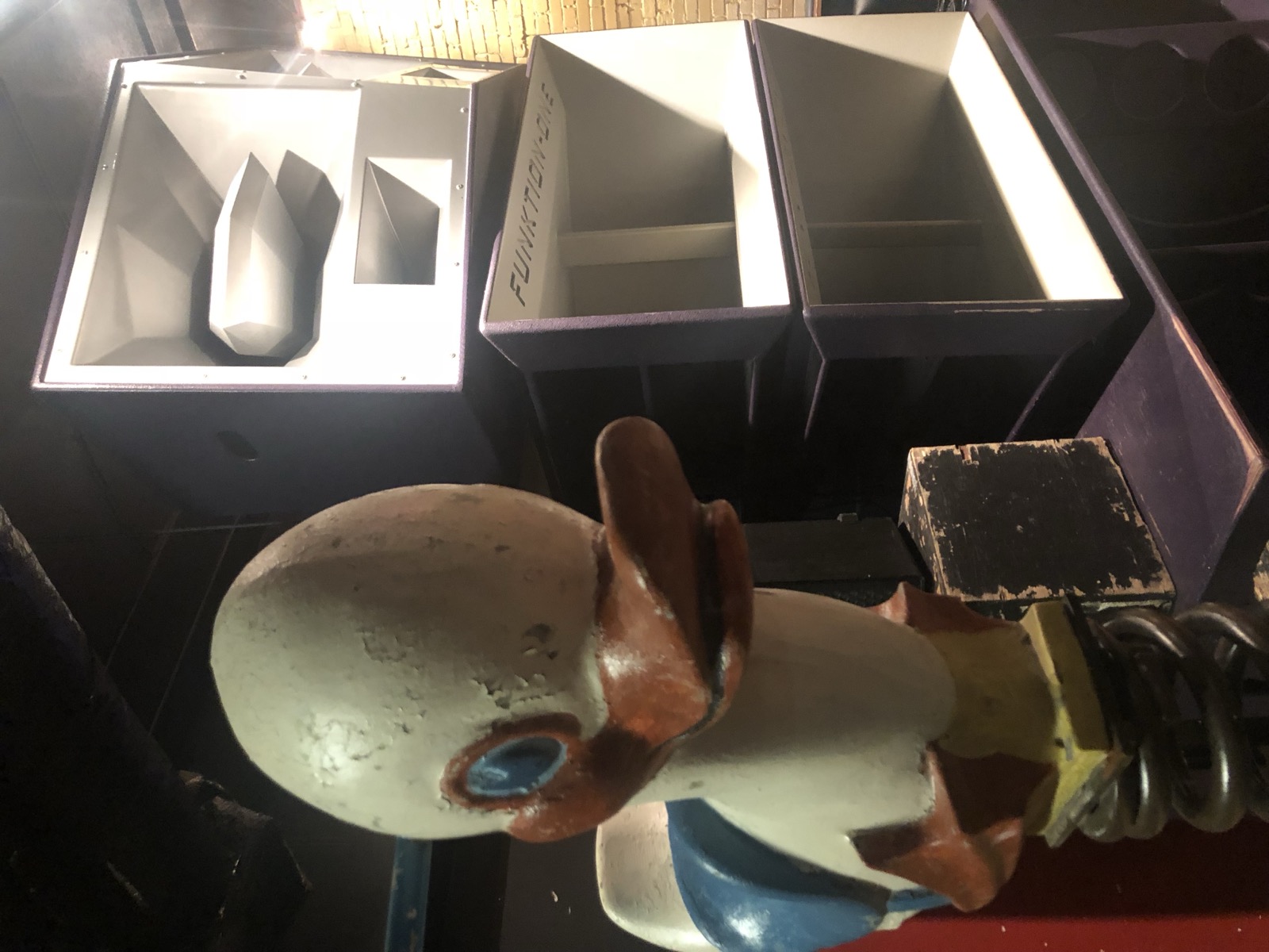 Vintage duck spring rider and Funktion-One speaker stack — event build by Rader Turner